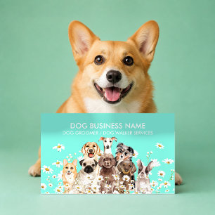 ティール色の犬のウォーターカラーイラスト エンリッチメントコーチ 名刺
