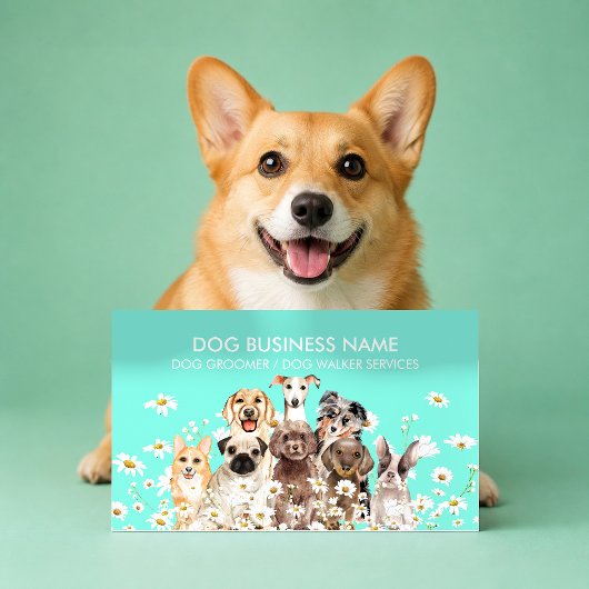 ティール色の犬のウォーターカラーイラスト エンリッチメントコーチ 名刺