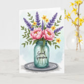 ティール色の瓶の母の日アートカード カード (黄色い花)