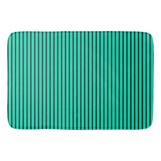 ティール色の縦縞模様 バスマット (正面)