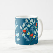 ティール色の花と葉 コーヒーマグカップ (正面右)