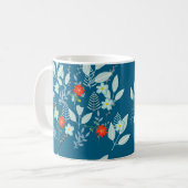 ティール色の花と葉 コーヒーマグカップ (正面左)