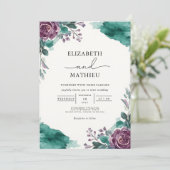 ティール色の花の水彩結婚式 招待状 (スタンド正面)