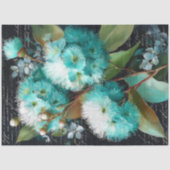 ティール色の花をあしらったユーカリの実のデコパージュ 薄葉紙 (正面)