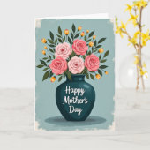 ティール色の花瓶 母の日バラカード カード (黄色い花)