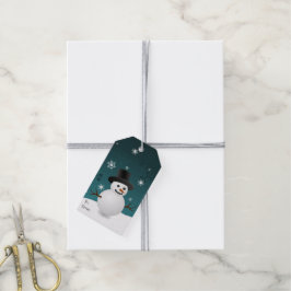 ティール色の雪だるまの冬のシーン クリスマス ギフトタグ