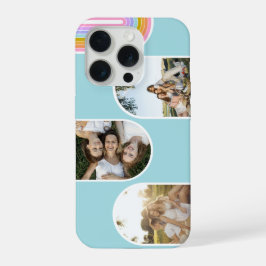ティール かわいい モダン 3 枚写真レイアウト カスタム iPhone 15 PROケース