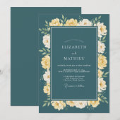 ティール+イエローボタニカルアーチの結婚式 招待状 (正面/裏面)
