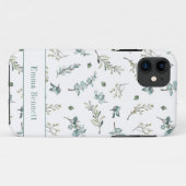 ティール+ウォーターカラー+ユーカリ+グリーン+パターン+ネーム Case-Mate iPhoneケース (裏面(横))