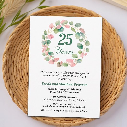 ティール・ゴールド・ピンクユーカリ 25周年記念結婚式 招待状