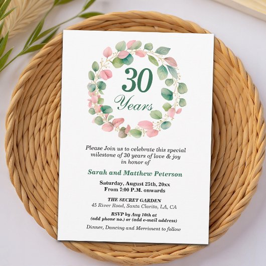 ティール ゴールド ピンク ユーカリ 30回結婚記念日 招待状