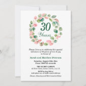 ティール ゴールド ピンク ユーカリ 30回結婚記念日 招待状 (正面)