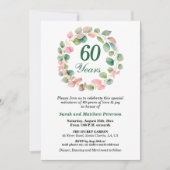 ティール ゴールド ピンク ユーカリ 60回目の結婚記念日 招待状 (正面)
