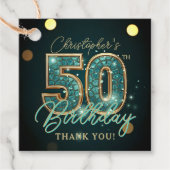 ティール&ゴールド モザイク 50歳の誕生日お礼 フェイバータグ (正面)