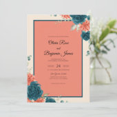 ティール・サビ色の芍薬の結婚式 招待状 (スタンド正面)