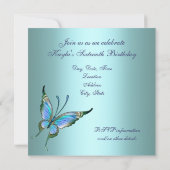 ティール バタフライ スイート シックスティーン 誕生日パーティー 招待状 (裏面)