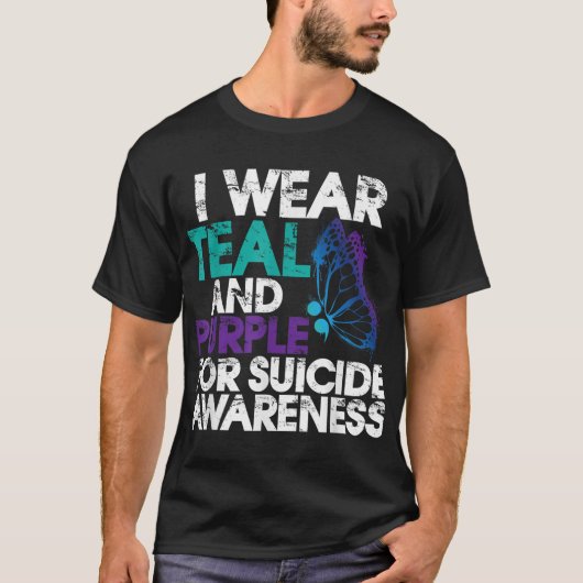 ティール+パープルで自殺防止を支援 Tシャツ (正面)