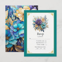 ティール・パープル・ゴールドの花嫁衣装 ウェディング 出欠カード