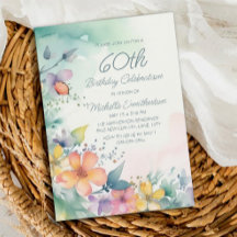ティール+ピンク+イエロー+パステル+フラワー 60歳の誕生日