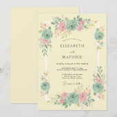 ティール+ピンク+輝く春の結婚式 招待状 (正面/裏面)