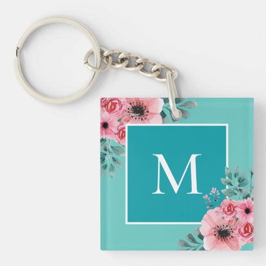 ティール |フローラフォトモノグラムキーリング キーホルダー (正面)