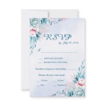 ティール フローラル ウェディング RSVP 返信カード