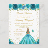 ティール フローラル ブロンド ヘア プリンセス スウィート シックスティーン ポストカード (正面)