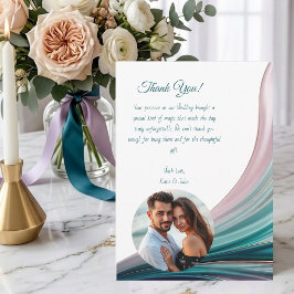 ティール+ブロッシュシルクの結婚式サンクスカード 招待状