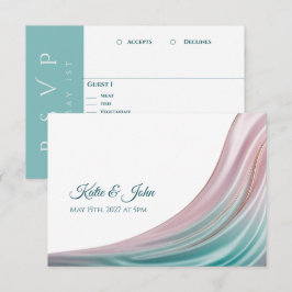 ティール+ブロッシュシルクの結婚式RSVP(食事オプションあり) 出欠カード