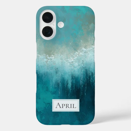 ティール&ホワイト抽象柄 Case-Mate iPhoneケース iPhone 16ケース (裏面)