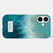 ティール&ホワイト抽象柄 Case-Mate iPhoneケース iPhone 16ケース (裏面 (横))