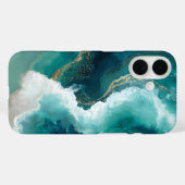 ティール・ホワイト・ゴールド大理石のiPhoneケース Case-Mate iPhoneケース (裏面 (横))