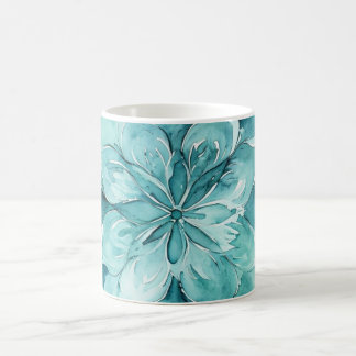 ティール&ミントグリーンの水彩花曼荼羅 コーヒーマグカップ