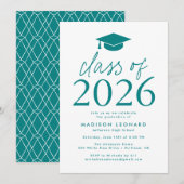 ティール モダン| 2023年度卒業パーティーのクラス 招待状 (正面/裏面)