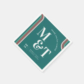 ティール |レトロ70ストライプ年代 |の結婚モノグラム スタンダードカクテルナプキン (角)