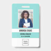 ティール |写真社員ロゴまたはQRコードセキュリティ バッジ (正面)