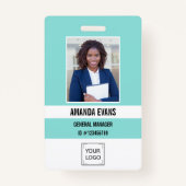 ティール |写真社員ロゴまたはQRコードセキュリティ バッジ (正面)