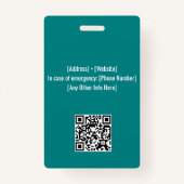 ティール | 病院従業員の写真ID -ナース医 バッジ (裏面)