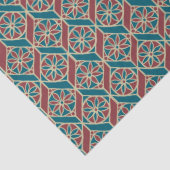 ティール（緑がかった色）、あずき色、ベージュ民族の花パターン 薄葉紙 (詳細)