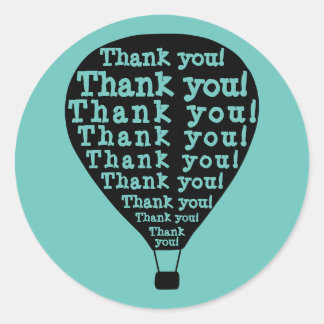 ティール（緑がかった色）ありがとうワードアートホットエアバルーン ラウンドシール