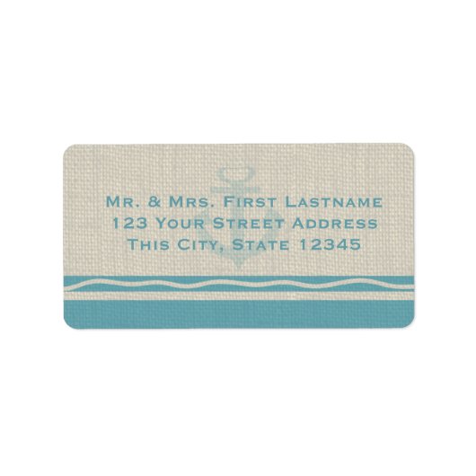 ティール（緑がかった色）いかりとバーラップ ラベル (正面)