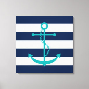 ティール（緑がかった色）いかりオンブルーストライプズ キャンバスプリント