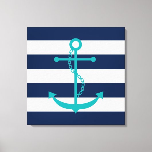 ティール（緑がかった色）いかりオンブルーストライプズ キャンバスプリント (正面)