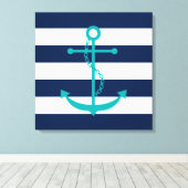 ティール（緑がかった色）いかりオンブルーストライプズ キャンバスプリント (インサイチュ (ウッドフロア))