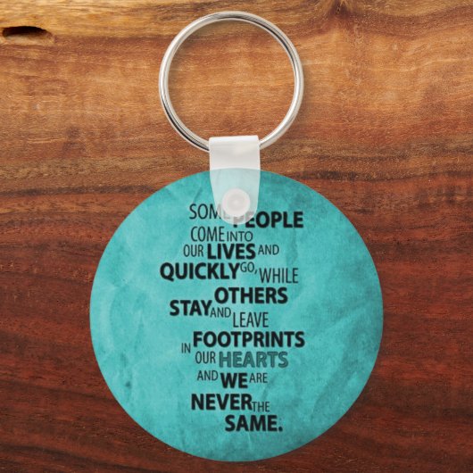 ティール（緑がかった色）いくつかの離れ人々の足跡はあなたのハートク キーホルダー (正面)