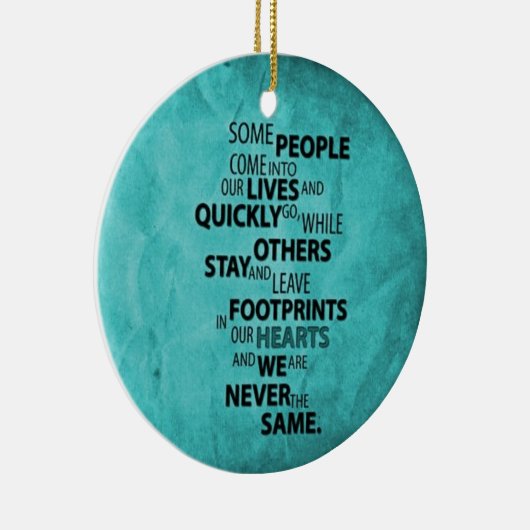 ティール（緑がかった色）いくつかの離れ人々の足跡はあなたのハートク セラミックオーナメント (右)
