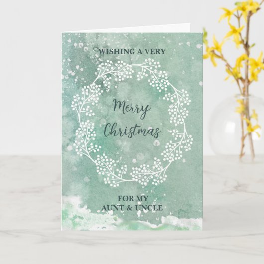 ティール（緑がかった色）おばさんとおじさんメリークリスマス カード (黄色い花)