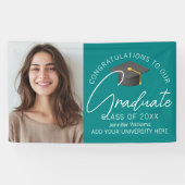 ティール（緑がかった色）おめでとうございます大学院写真卒業パーティー 横断幕 (横)