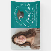 ティール（緑がかった色）おめでとうございます大学院写真卒業パーティー 横断幕 (縦)