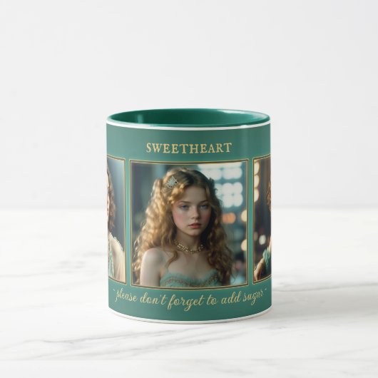 ティール(緑がかった色)おもしろいアールデコ女性写真 マグカップ (中央)